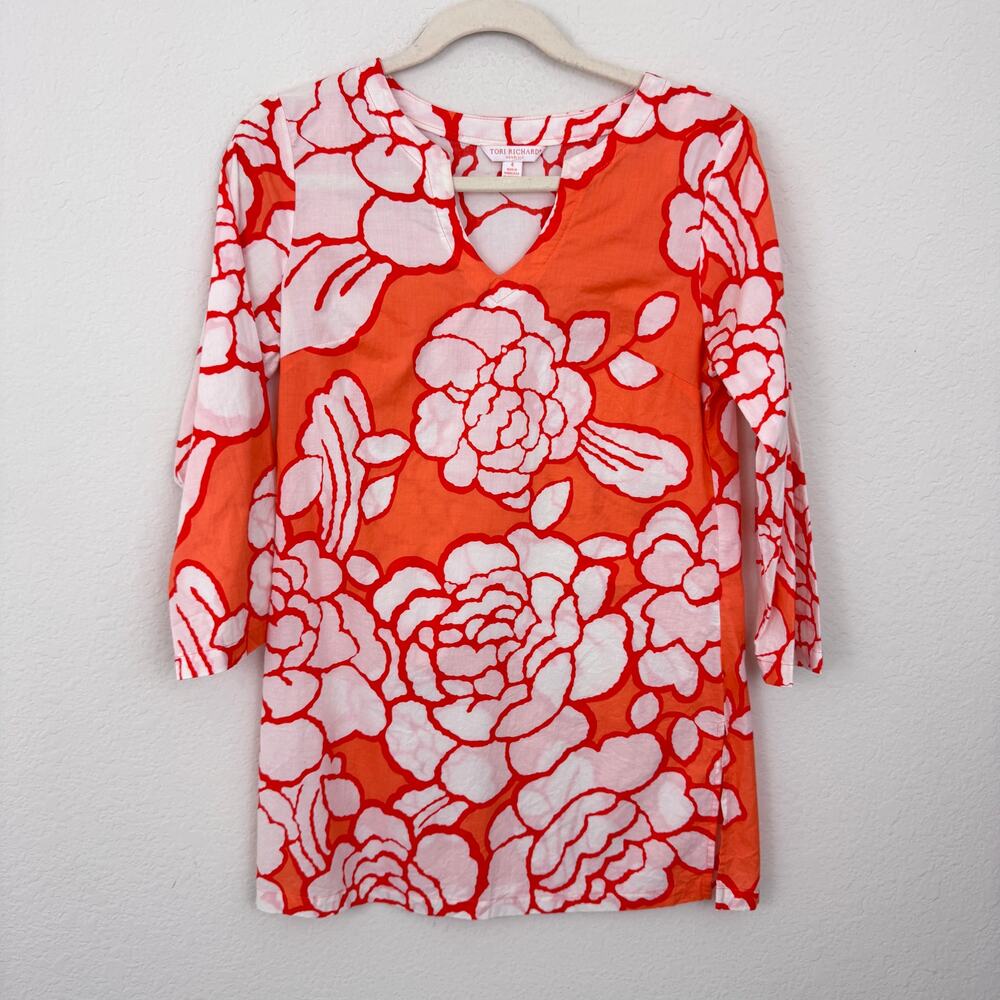 Tori Richard Womens Tunic Top Size 4 Made USA 100% Cotton Tropical Resortwear
